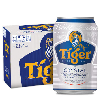 虎牌啤酒（TIGER）喜力旗下晶纯 330ml*24听 整箱装