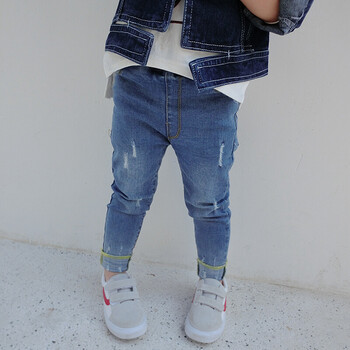 女童装春装黄边休闲儿童牛仔裤女宝宝小孩长裤子1-6岁潮 蓝色 100cm