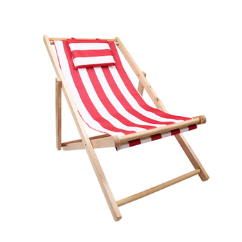 沙滩椅折叠躺椅实木牛津帆布椅躺椅靠椅户外便携午休木质躺椅 红条纹