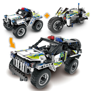 拼插兼容乐高警察回力车摩托赛车儿童益智玩具6-12岁 警察越野吉普车