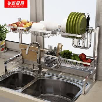 岑鑫304不锈钢水槽沥水架碗碟架2018 折叠厨房用品置物架放碗架收纳架