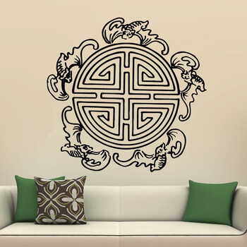 古人思 五福临门吉祥古典墙贴纸 书房客厅背景装饰墙贴 五蝠寓意墙贴