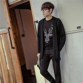 1月25新款 针织衫开衫男装中长款带帽休闲毛衣