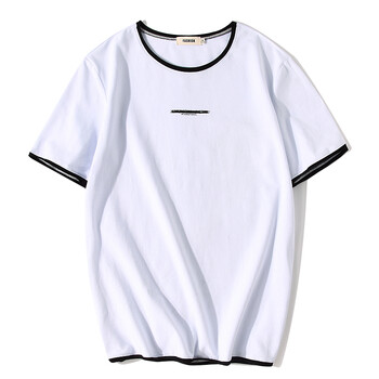 夏装圆领短袖男t恤百搭半袖上衣修身青年半截袖学生衣服简约体桖 白色