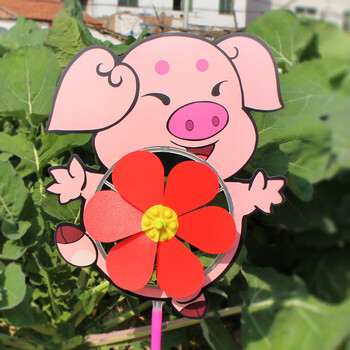 风车组装玩具地摊手工风车车大风车户外小风车幼儿园玩具 平面猪风车