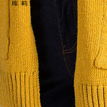 库莉娅韩版宽松长袖女装条纹拼色口袋针织衫开衫外套女K095 红灰 M