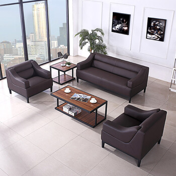 同宿简约现代皮艺商务办公室会客厅真皮三人茶几组合接待小型简易沙发