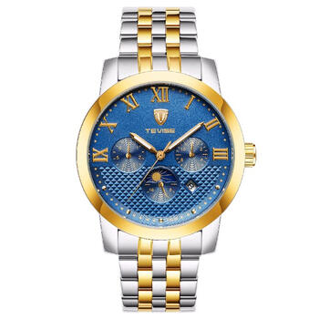 维恩克男士手表 机械男表新款运动款多功能全自动防水休闲腕表 间金蓝