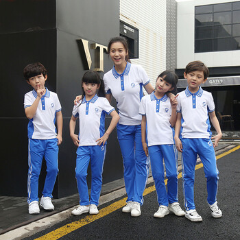 广东深圳校服初中小学生班服短袖长裤套装蓝白上衣夏运动亲子 套装392