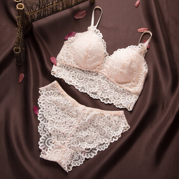 春夏新款日系性感蕾丝花边睡眠内衣套装吊带无钢圈舒适打底文胸 肉色