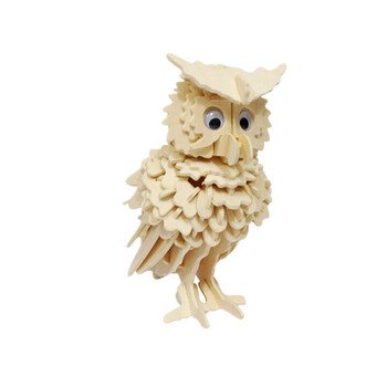 3d立体木质拼图 小学生手工diy材料儿童木头拼装玩具动物模型 猫头鹰