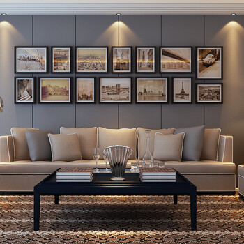 实木客厅玄关照片墙 大墙面 相片墙相框墙创意组合公司企业文化墙