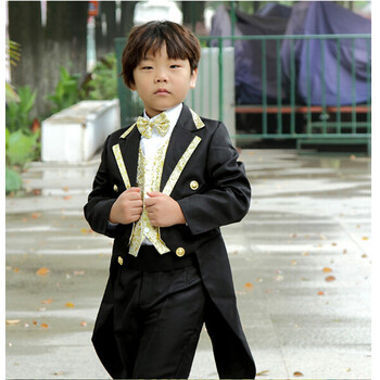 儿童燕尾服演出服饰西装男童表演服花童礼服伴郎婚庆服装 黑色 150cm