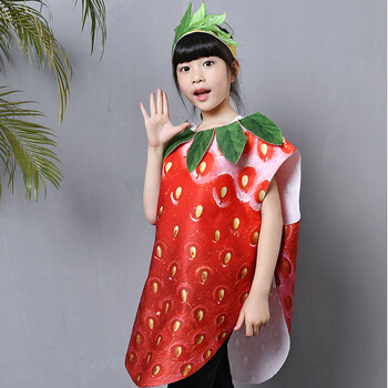 儿童环保演出服幼儿蔬菜水果动物造型手工diy时装秀子表演服装 草莓
