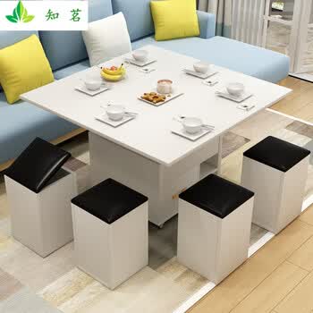 现代简约伸缩升降茶几餐桌两用 客厅小户型创意多功能折叠茶桌子 白色