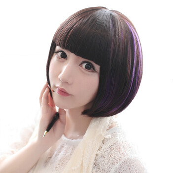 时尚波波头假发女短发学生齐刘海bobo头 蓬松透气挑染短假头发套 板栗