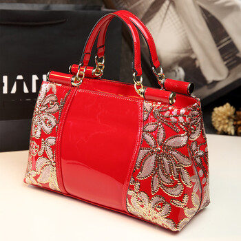 欧美时尚妈妈包中年女包漆皮大包斜挎手提包大气女士包包sn4066 红色