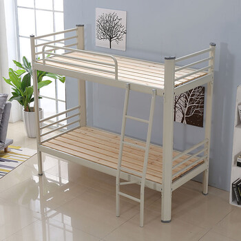 简约上下铺铁床双层高低床员工宿舍床大学生公寓床铁艺铁架床 步梯款