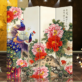 优阁调防水防透免安装折叠双面中式艺术屏风隔断酒店会所美容院屏风水墙文化墙背景墙隔断墙345 紫色 5扇防水防透加厚