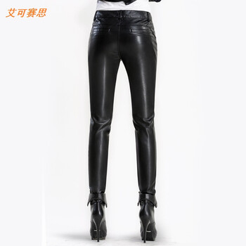 艾可赛思2015秋冬新款小脚紧身皮裤女长裤 秋冬显瘦潮pu皮裤 黑色 XL