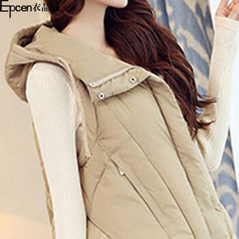 衣品辰（Epcen）2015秋冬新品女装加厚连帽长款马甲棉服外套XJM9090 黑色 L