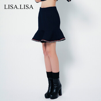 预售lisalisa秋冬女装韩版半身裙包臀鱼尾裙高腰鱼尾半身短裙女秋季新 藏青 L