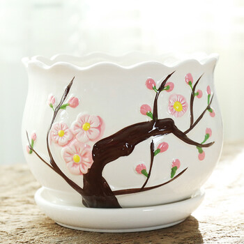 号带托盘创意塑料室内绿萝小多肉花盆肉肉植物花盆 单个桃花源记花盆