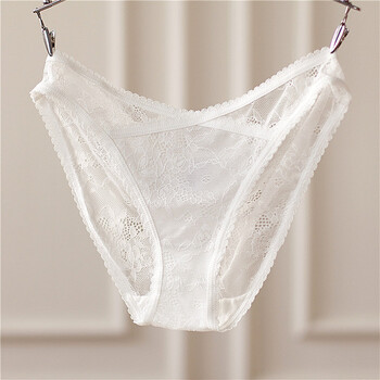 欧美女士内裤低腰三角裤性感蕾丝 网纱透明少女复古透气超薄新品 白色