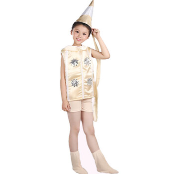 六一儿童节七彩画笔演出服小荷风采表演服幼儿园蜡笔舞蹈服装 米黄色