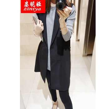 姿昵娅2015秋冬加肥加大码女装胖MM针织打底衫+大码外套马甲两件套 黑色 XXL