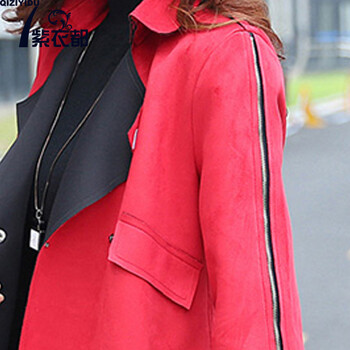 7紫衣都2015秋冬新款女韩版宽松双排扣风衣y3049 酒红色 XL