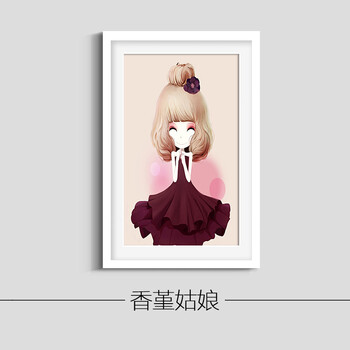 装饰画女孩房有框画现代卡通挂画女童人物环保壁画卧室墙画 香堇姑娘