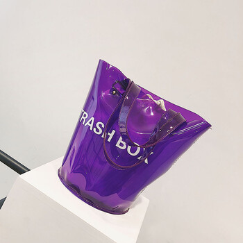 2018新款[蒹葭]ins超火透明塑料包女士单肩包时尚字母子母包单肩斜跨