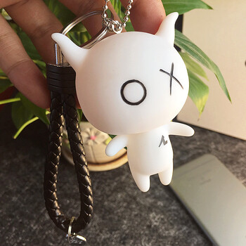 伊莲妃创意汽车钥匙链个性钥匙扣公仔钥匙圈皮绳包包挂件 白仔-黑皮绳
