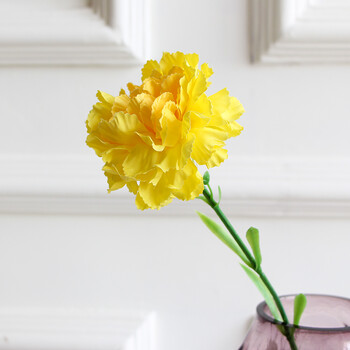 仿真花单支康乃馨花艺花卉花束绢花假花装饰花客厅花瓶摆件摆设 黄色