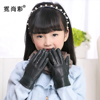 儿童皮手套冬男孩女孩真皮五指小学生男童可爱宝宝绵羊皮加绒保暖