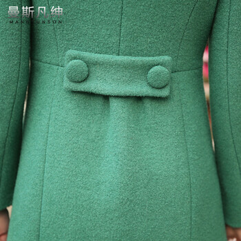 曼斯凡绅毛呢大衣女外套2015秋冬季女装新款呢子风衣中长款韩版立领宽松显瘦单排扣 蜜红 M