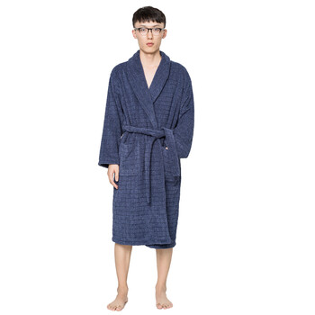 大朴家纺 绅士方格男女士浴袍 柔软亲肤 吸湿透气 秋冬新品 深蓝色 男士均码(165-185cm)