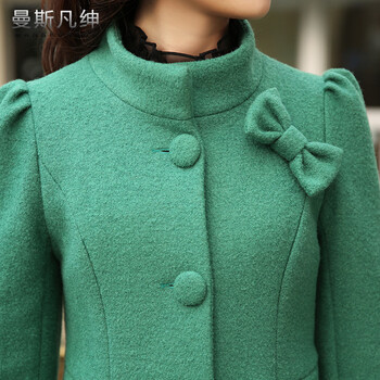 曼斯凡绅毛呢大衣女外套2015秋冬季女装新款呢子风衣中长款韩版立领宽松显瘦单排扣 蜜红 M
