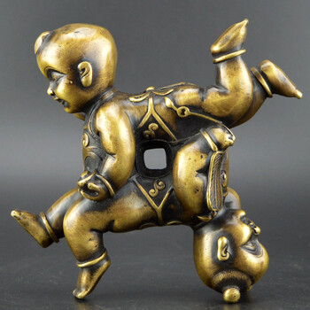 帝泽 全铜四喜孩家居婚庆礼品情人节礼物黄铜四喜娃娃摆件工艺品婚房