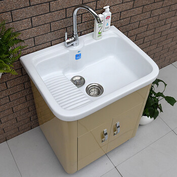 陶瓷洗衣盆 新款落地式圆圈柜体不锈钢洗衣柜浴室柜陶瓷盆洗衣盆阳台