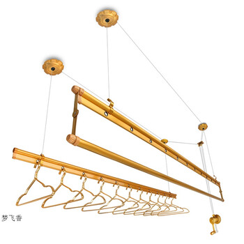 升降晾衣架 三杆阳台手摇晾衣杆双杆式室内晒衣架 凉衣架 金色三杆2.