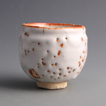 台湾陶艺名家 陈九骆 志野烧火灼赤口樱瓣茶杯 抹茶碗 白天目建水茶