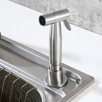 厨房水槽喷枪304不锈钢冲洗皂液器孔清洗器洗菜盆水龙头增压喷头 304