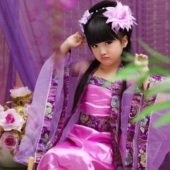 儿童古装贵妃装仙女演出服公主七仙女唐装薄纱轻纱衣服古代服装 紫色