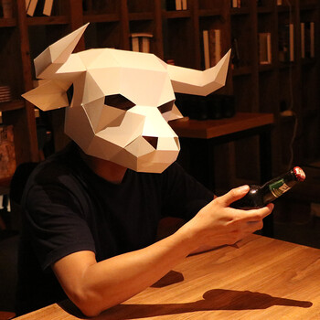 牛头创意面具 纸头套 diy材料包派对整蛊搞怪摄影 萌物面具 红色