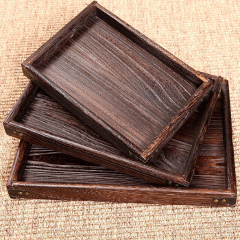 烧桐木实木托盘长方形木质茶盘果盘餐盘茶具收纳 三件套【图片 价格