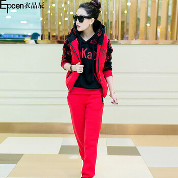 衣品辰（Epcen）2015秋季新品女装韩版加厚加绒秋冬季卫衣三件GT877 红色 M