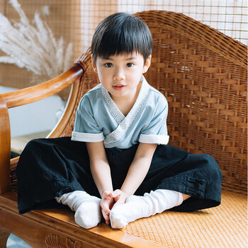 儿童汉服夏装男宝宝中式衣服小男孩古装灯笼裤中国风男童棉麻套装