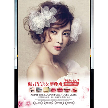 韩式半海报眉眼唇装饰挂画纹绣广告宣传美容院微整形贴墙壁画 天蓝色
